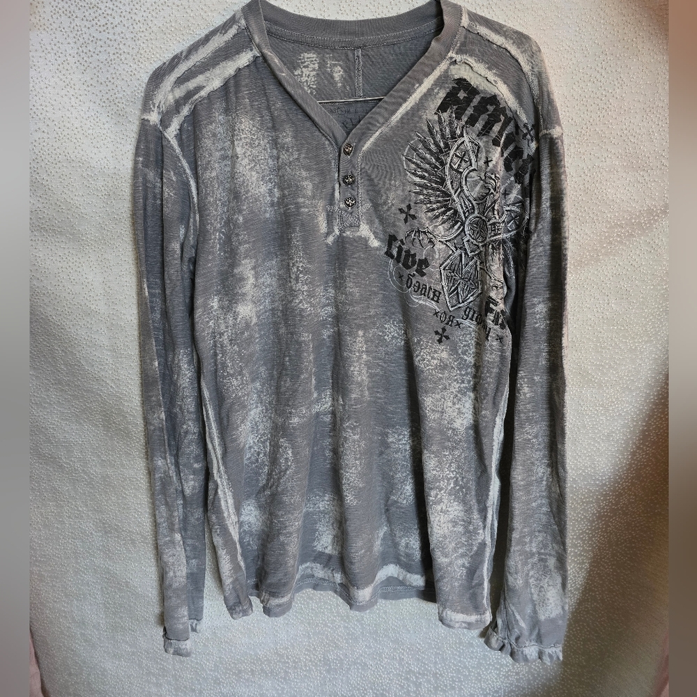 Affliction Charcoal Graphic Long Sleeve Shirt